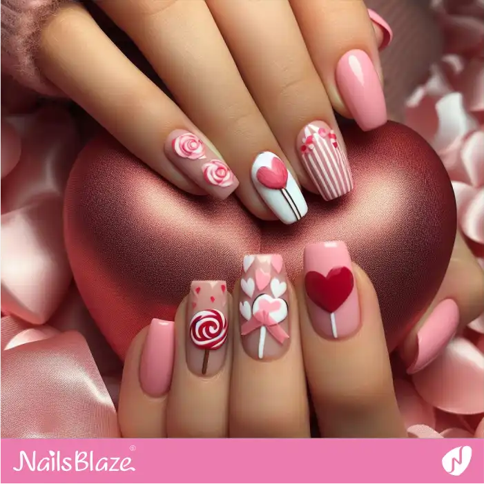 Pink Nails Candy Design for Love Day | Valentine Nails - NB2292